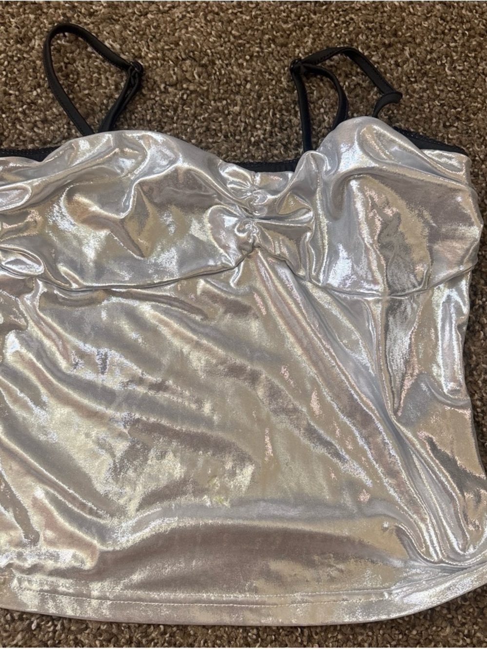 SHEIN Metallic Silver Cami Tank with Black Straps